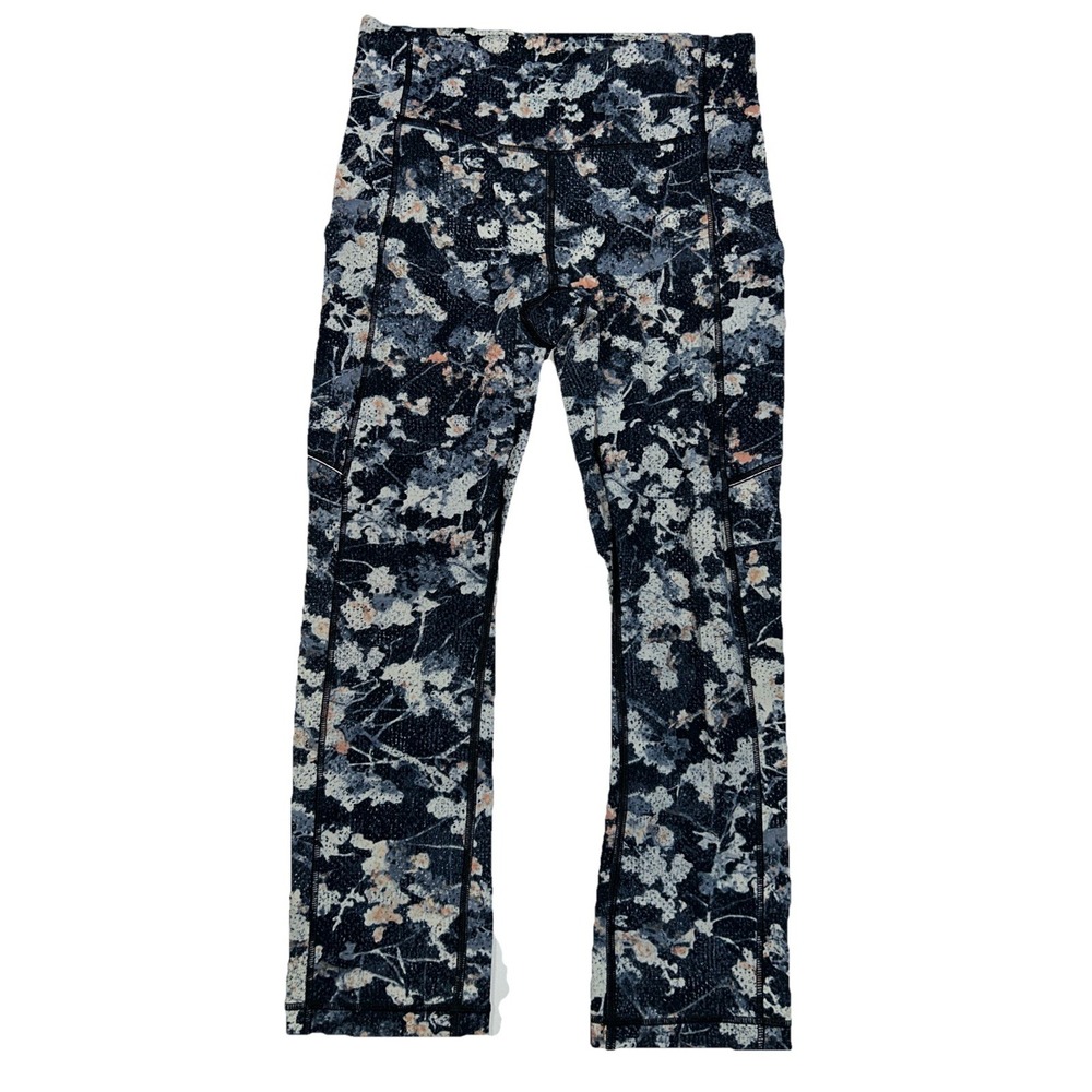 Lululemon Pants Womens 4 Blue Floral Leggings Capri Pockets Running Active